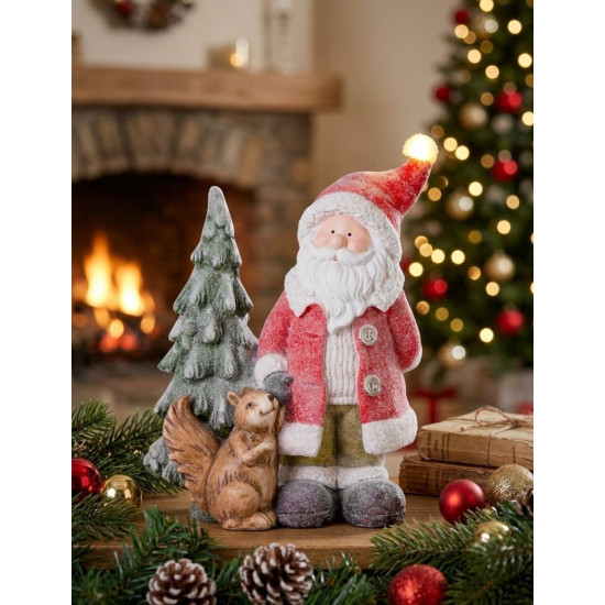 Decoration MagicHome Christmas, Santa with a squirrel and a Christmas tree, 1 LED, 2xAAA, ceramics, Decoration MagicHome Christmas, Santa with a squirrel and a Christmas tree, 1 LED, 2xAAA, ceramics,