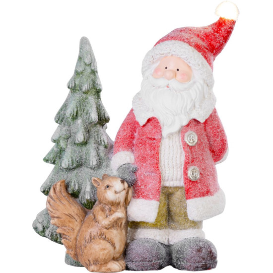 Decoration MagicHome Christmas, Santa with a squirrel and a Christmas tree, 1 LED, 2xAAA, ceramics, Decoration MagicHome Christmas, Santa with a squirrel and a Christmas tree, 1 LED, 2xAAA, ceramics,