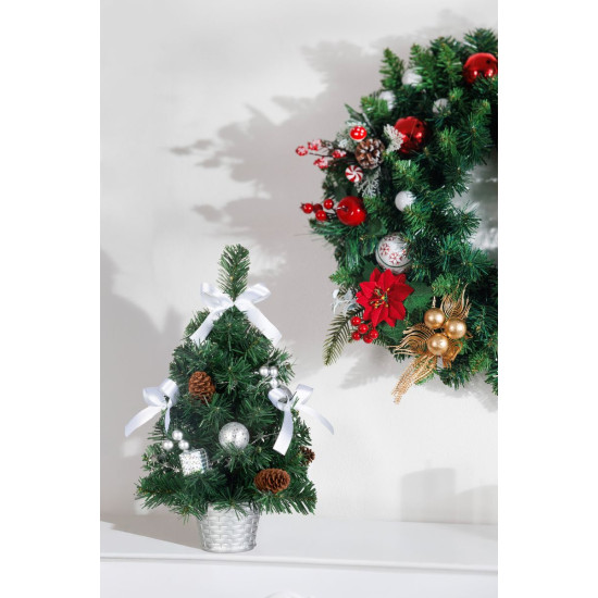 Christmas Tree MagicHome Christmas, decorated, silver, bow 40 cm Christmas Tree MagicHome Christmas, decorated, silver, bow 40 cm