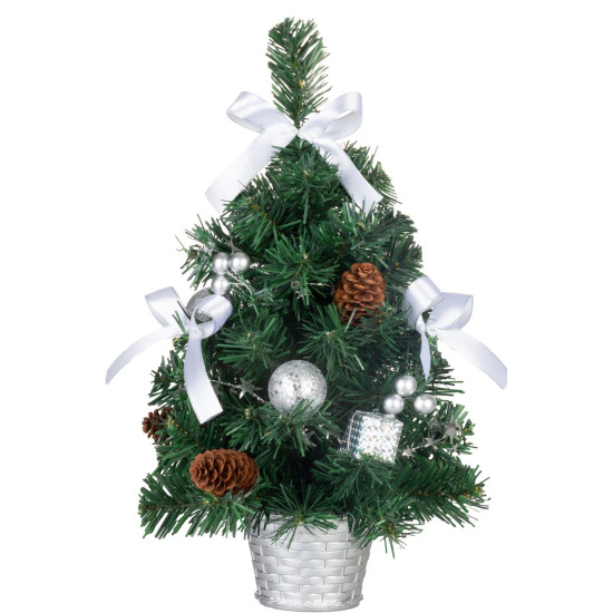 Christmas Tree MagicHome Christmas, decorated, silver, bow 40 cm Christmas Tree MagicHome Christmas, decorated, silver, bow 40 cm