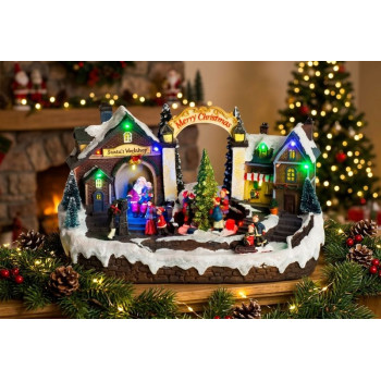 Decoration MagicHome Christmas, Little village, 15 LED, colored with melodies, 3x AA, interior, 33,5