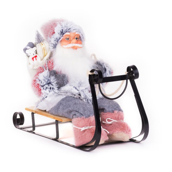 Decoration MagicHome Christmas, Santa on sleigh, gray - pink, 46 cm