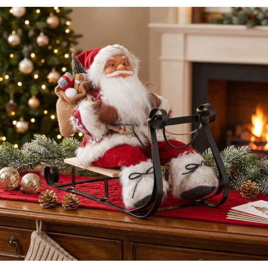 Decoration MagicHome Christmas, Santa on sleigh, red, 46 cm Decoration MagicHome Christmas, Santa on sleigh, red, 46 cm