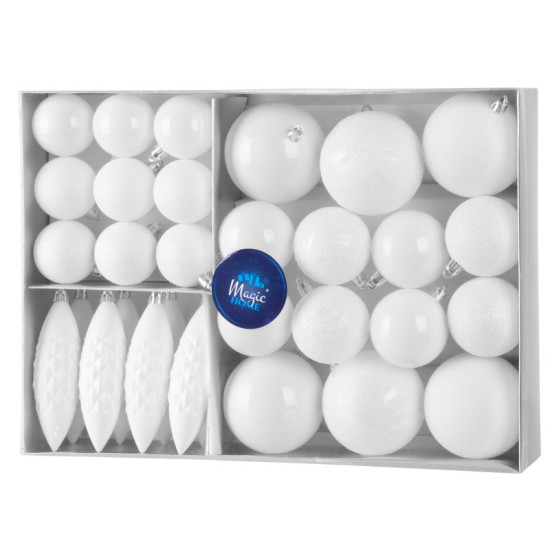 Globes MagicHome Christmas, set, 31 pcs, white, on the Christmas tree Globes MagicHome Christmas, set, 31 pcs, white, on the Christmas tree