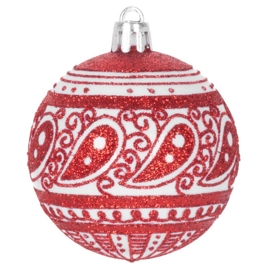 Globes MagicHome Christmas, 8 pcs, 6 cm, red with white ornament, on the Christmas tree