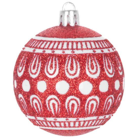 Globes MagicHome Christmas, 8 pcs, 6 cm, red with white ornament, on the Christmas tree