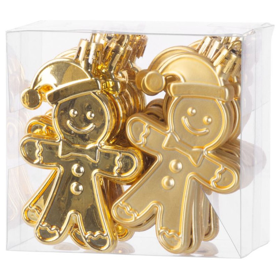 Decoration MagicHome Christmas, set, 12 pcs, 8 cm, gingerbread man, gold, for the Christmas tree