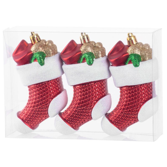 Рождественское украшение MagicHome Christmas, набор, 3 шт, 11 см, носки, красные, на елку