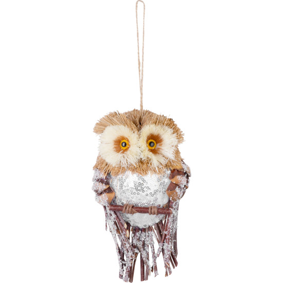 Owl MagicHome Christmas, brown, snowy,19x11x5 cm