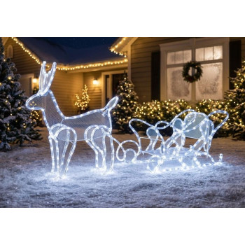 Decoration MagicHome Christmas, Reindeer with sleigh, 312 LED cold white, 230V, 50 Hz, exterior, 59x