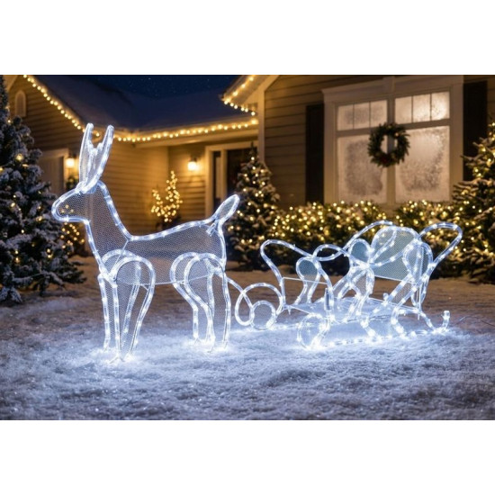 Украшение MagicHome Christmas, Олени с санями, 312 LED холодный белый, 230В, 50Гц, наружное, 59x