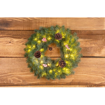 LED Рождественский венок MаgiсHome, заснеженный, 48 LED, Iр20, 2xAA, 40 см.