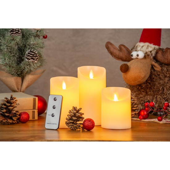 MagicHome jõuluküünlad, komplekt 3, LED, 3xAAA, looduslik vaha, lihtne valgustus, taimer, liikuv leek, 7,5x10; 12,5; 15 cm MagicHome jõuluküünlad, komplekt 3, LED, 3xAAA, looduslik vaha, lihtne valgustus, taimer, liikuv leek, 7,5x10; 12,5; 15 cm