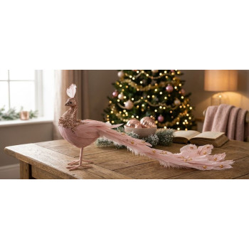 Decoration MagicHome Christmas, Peacock, pink, down, 50x20x23 cm