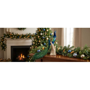 Decoration MagicHome Christmas, Peacock, blue, down, 24x12x32 cm