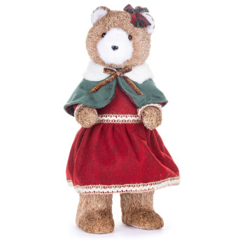 Decoration MagicHome Christmas, Bear in a red dress, 18x22x41 cm