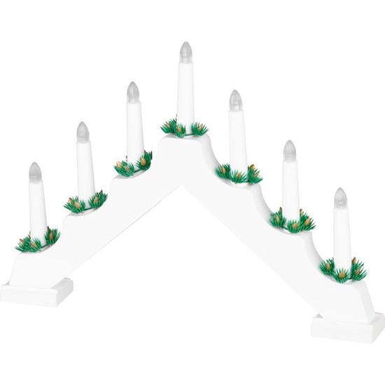 Jõuluküünlaalus MagicHome, 7x LED soe valge, valge, 2xAA, siseruumides, 39x4,5x29 cm