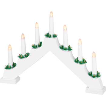 Jõuluküünlaalus MagicHome, 7x LED soe valge, valge, 2xAA, siseruumides, 39x4,5x29 cm