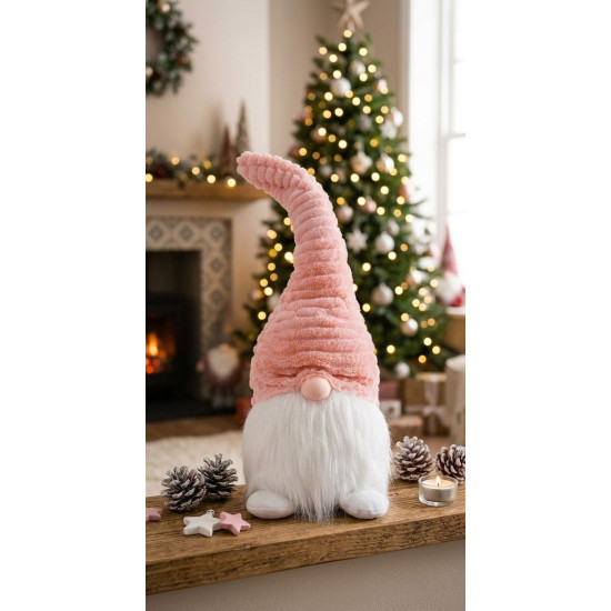 Figurine MagicHome Christmas, Elf with short legs, fabric, pink-white,20x19x58 cm Figurine MagicHome Christmas, Elf with short legs, fabric, pink-white,20x19x58 cm