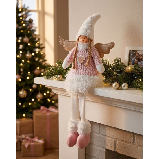 Figurine MagicHome Christmas, Angel with white short skirt, fabric, pink-white, 23x12x59 cm Figurine MagicHome Christmas, Angel with white short skirt, fabric, pink-white, 23x12x59 cm