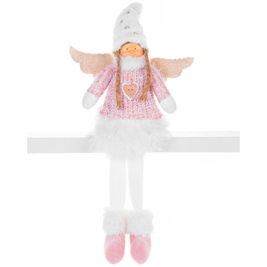 Figurine MagicHome Christmas, Angel with white short skirt, fabric, pink-white, 23x12x59 cm Figurine MagicHome Christmas, Angel with white short skirt, fabric, pink-white, 23x12x59 cm