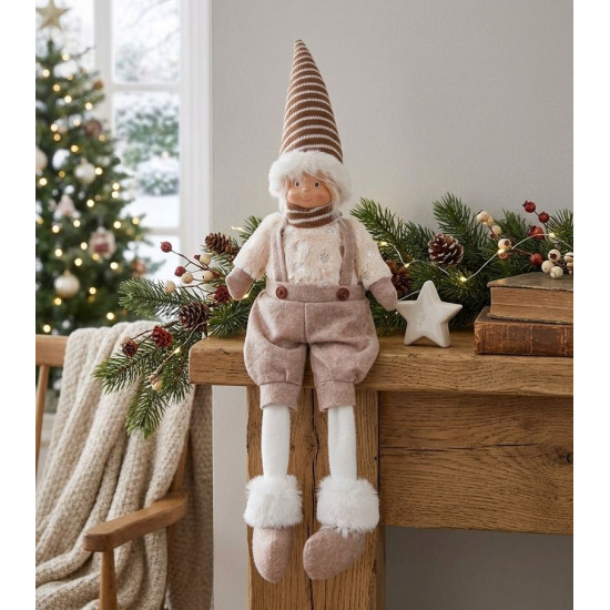 Figurine MagicHome Christmas, Boy with high hat, fabric, brown-white, 17x12x54 cm