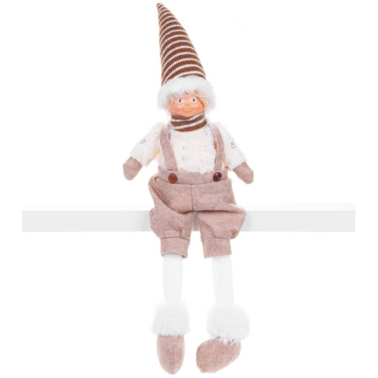 Figurine MagicHome Christmas, Boy with high hat, fabric, brown-white, 17x12x54 cm