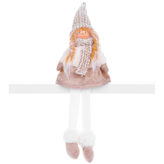 Figurine MagicHome Christmas, Girl with high hat, fabric, brown-white, 17x12x54 cm