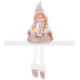 Figurine MagicHome Christmas, Girl with high hat, fabric, brown-white, 17x12x54 cm