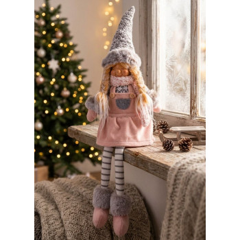 Figurine MagicHome Christmas, Girl with high hat, fabric, pink-gray,17x12x54 cm Figurine MagicHome Christmas, Girl with high hat, fabric, pink-gray,17x12x54 cm