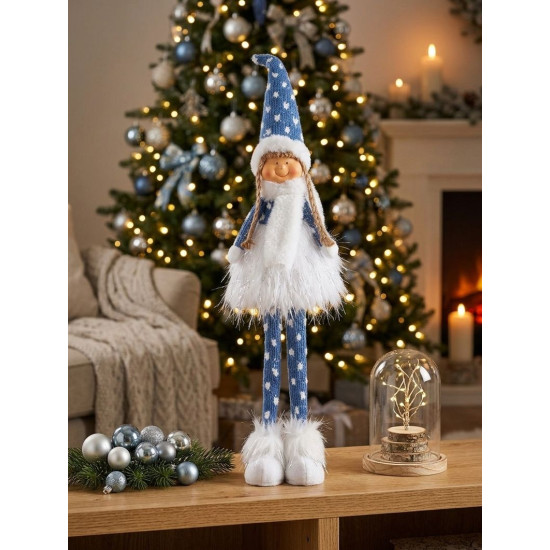 Jõulukujuke MagicHome christmas, Tüdruk paksu seelikuga, kangas, sinakashall, 14x11x62 cm