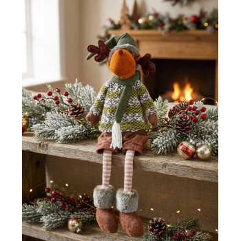 Figurine MagicHome Christmas, Reindeer boy in shorts, fabric, green-brown, 21x14x70 cm Figurine MagicHome Christmas, Reindeer boy in shorts, fabric, green-brown, 21x14x70 cm