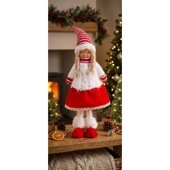 Figurine MagicHome Christmas, Girl in a dress, fabric, red-white, 17x13x48 cm Figurine MagicHome Christmas, Girl in a dress, fabric, red-white, 17x13x48 cm