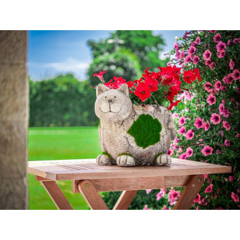 MagicHome decoration, Cat with a flower pot, ceramic, natural, 30x25.5x26.5 cm
