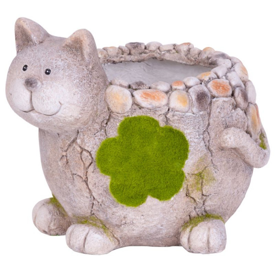 MagicHome decoration, Cat with a flower pot, ceramic, natural, 30x25.5x26.5 cm MagicHome decoration, Cat with a flower pot, ceramic, natural, 30x25.5x26.5 cm
