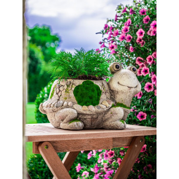 MagicHome decoration, Turtle with a flower pot, ceramic, natural, 38x29.5x25 cm