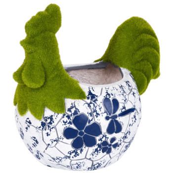 MagicHome decoration, Rooster with flower pot, blue ornament, ceramic, 34.5x24x30.5 cm