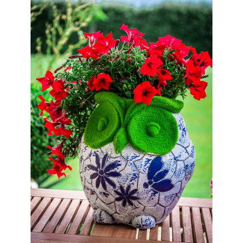 MagicHome decoration, Owl with a flower pot, blue ornament, ceramics, 26.5x24x27.5 cm