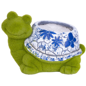 MagicHome decoration, Turtle with a flower pot, blue ornament, ceramics, 33x24x23 cm