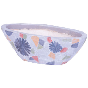 MagicHome decoration, Flower pot with mosaic, gray, wide, ceramic, 40.5x19x14 cm