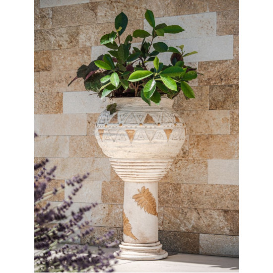 MagicHome decoration, high pedestal, cream, ceramic, 25.5x25.5x41 cm