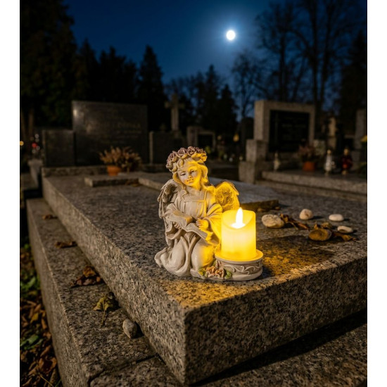 MagicHome decoration, Angel with a book and a candle, 1xLED, polyresin, for the grave, 17.5x12x17.5 cm MagicHome decoration, Angel with a book and a candle, 1xLED, polyresin, for the grave, 17.5x12x17.5 cm