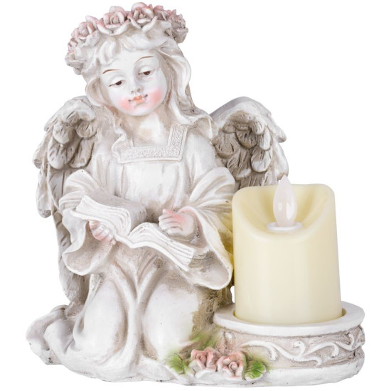 MagicHome decoration, Angel with a book and a candle, 1xLED, polyresin, for the grave, 17.5x12x17.5 cm MagicHome decoration, Angel with a book and a candle, 1xLED, polyresin, for the grave, 17.5x12x17.5 cm