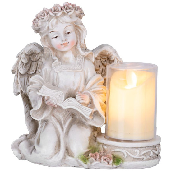 MagicHome decoration, Angel with a book and a candle, 1xLED, polyresin, for the grave, 17.5x12x17.5 cm MagicHome decoration, Angel with a book and a candle, 1xLED, polyresin, for the grave, 17.5x12x17.5 cm