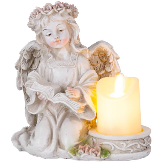 MagicHome decoration, Angel with a book and a candle, 1xLED, polyresin, for the grave, 17.5x12x17.5 cm MagicHome decoration, Angel with a book and a candle, 1xLED, polyresin, for the grave, 17.5x12x17.5 cm