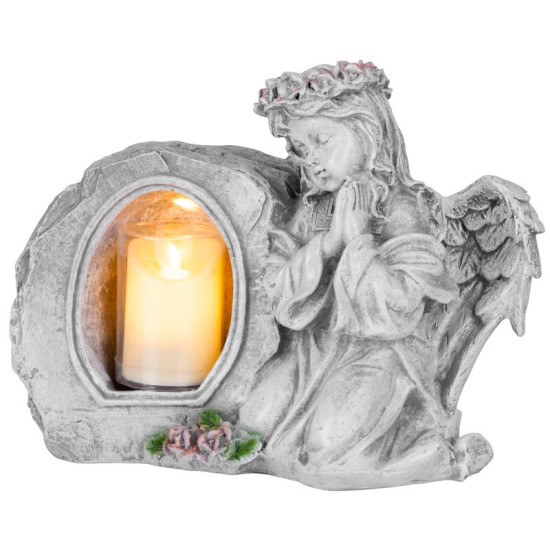 MagicHome decoration, Angel praying with candle, 1xLED, polyresin, for grave, 28x13x21.5 cm MagicHome decoration, Angel praying with candle, 1xLED, polyresin, for grave, 28x13x21.5 cm