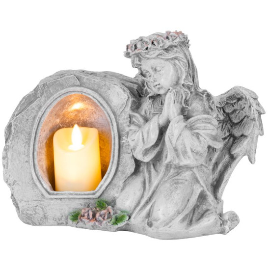 MagicHome decoration, Angel praying with candle, 1xLED, polyresin, for grave, 28x13x21.5 cm MagicHome decoration, Angel praying with candle, 1xLED, polyresin, for grave, 28x13x21.5 cm
