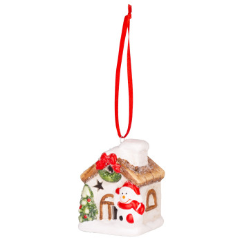 Jõulukuju MagicHome, Maja lumememmega, LED, terrakota, rippuv, 5,8x5x7 cm