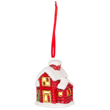 Decoration MagicHome Christmas, House, LED, terracotta, hanging, 5.5x5x7.2 cm