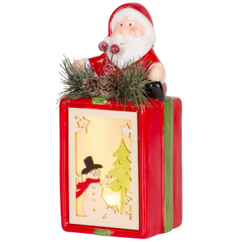 Decoration MagicHome Christmas, Gift with Santa, LED, terracotta, hanging, 9x8x17.7 cm